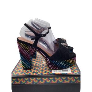 Kurt‎ Geiger London Kensington Platform Sandals Black Suede Rainbow Rhinestone